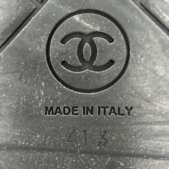 Chanel black leather cap‑toe platform ankle boots logo pearl eyelets EU 41.5 - Picture 8 of 11